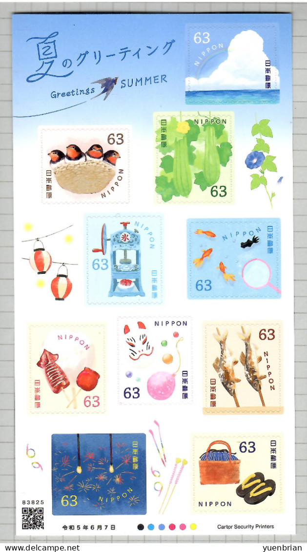 Japan 2023, Bird, Birds, Self-Adhesive, M/S Of 10v, MNH** - Golondrinas