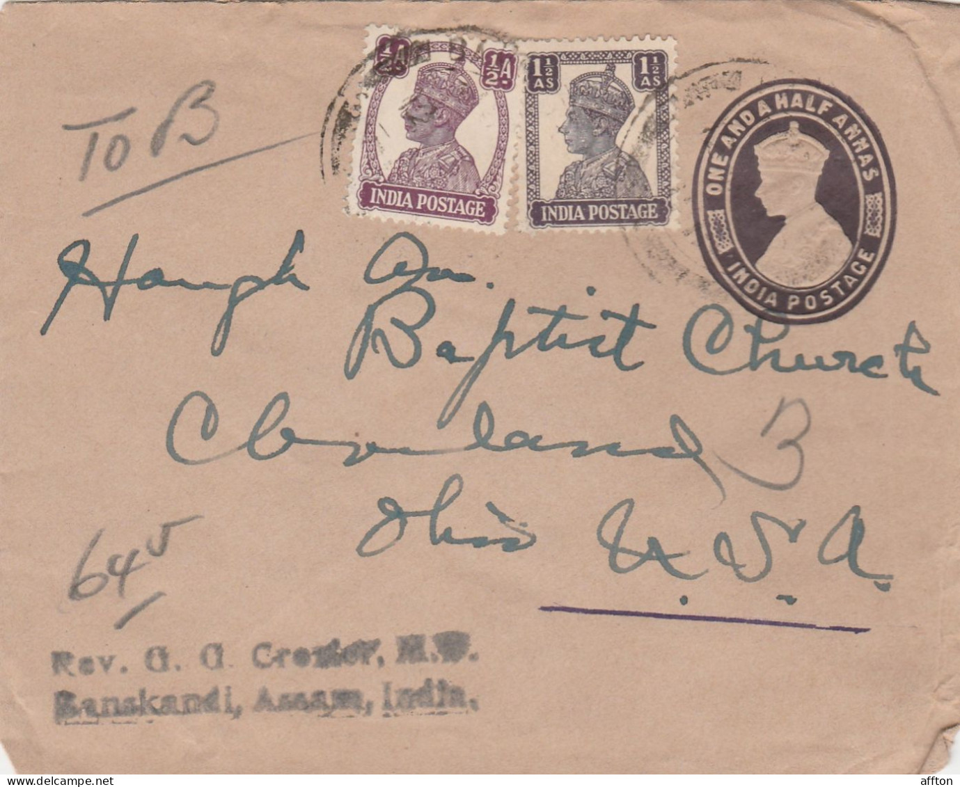 India Old Cover Mailed - 1936-47 Roi Georges VI