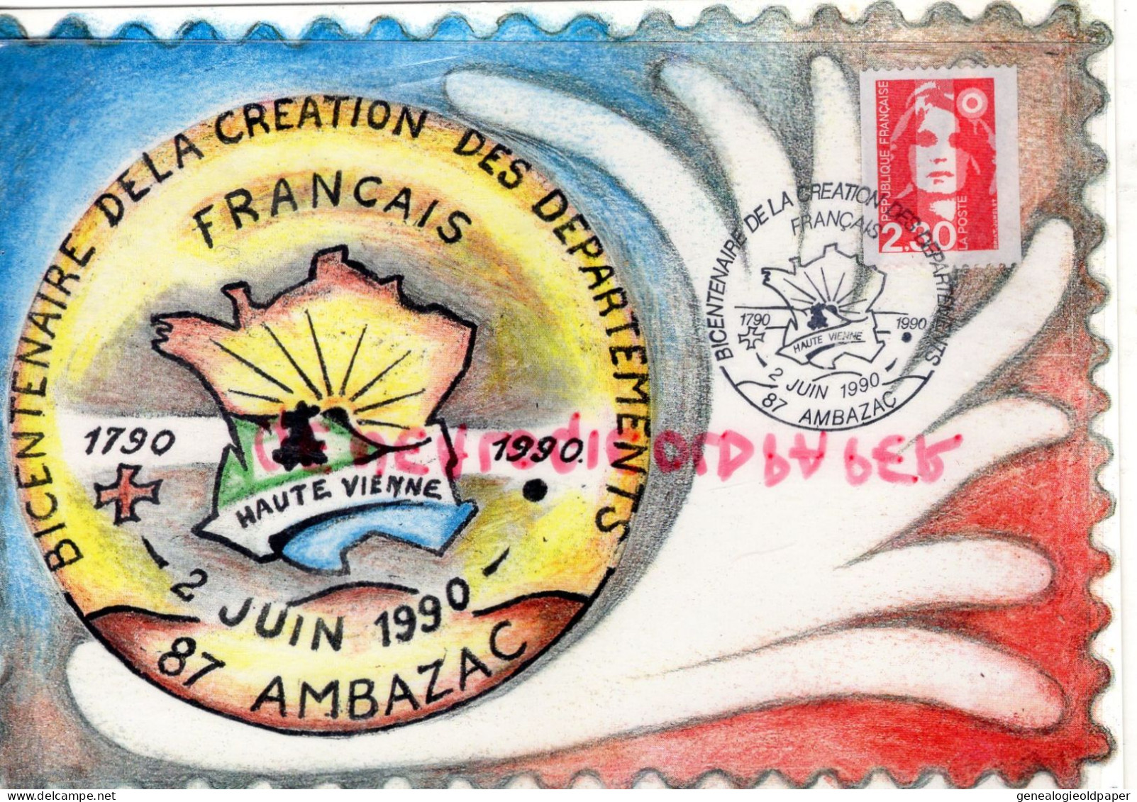 87- AMBAZAC - 5 BOURSE EXPO CARTES POSTALES-BICENTENAIRE CREATION DES CANTONS-HAUTE VIENNE 1790-1990 - Ambazac