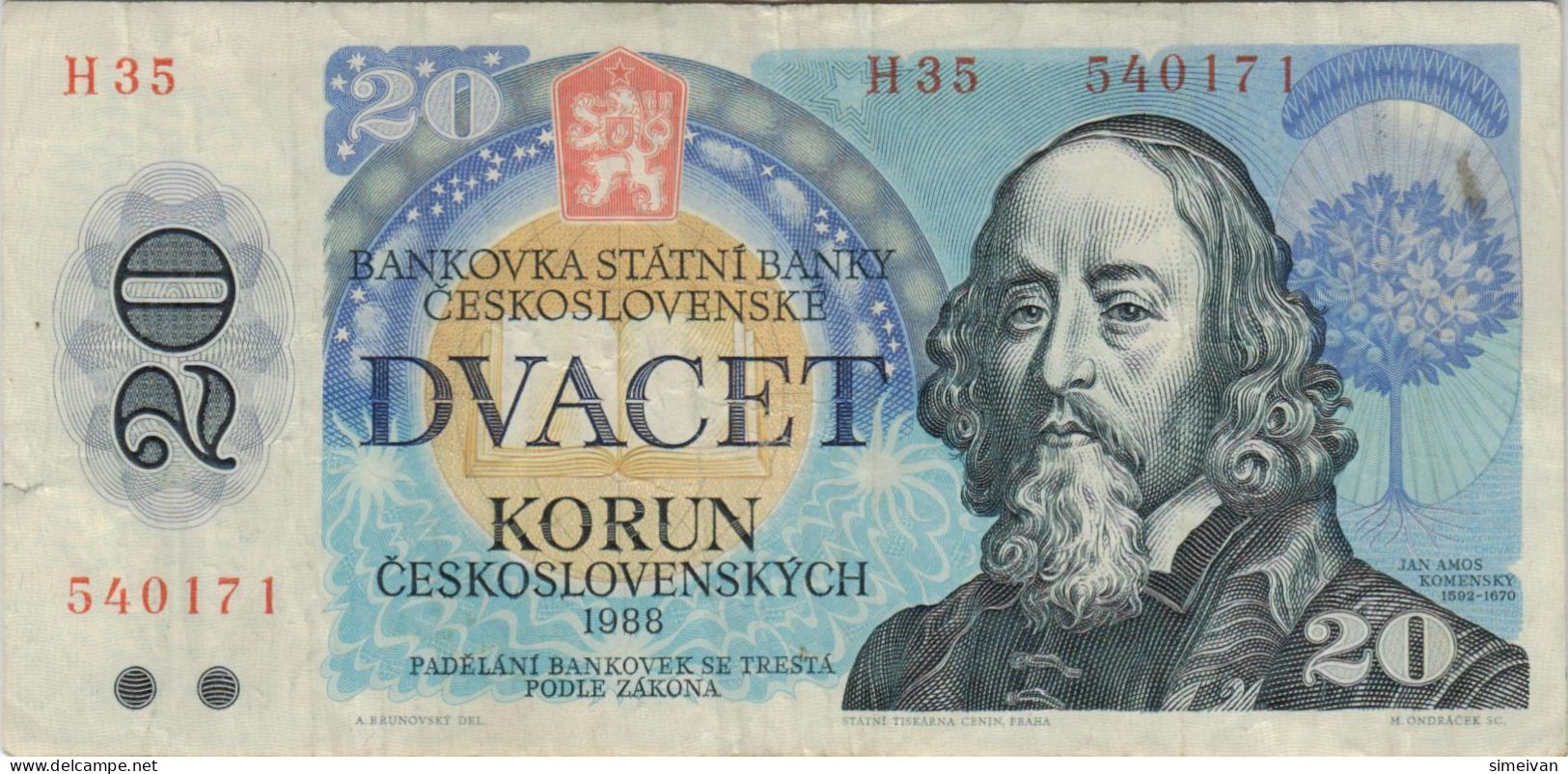 Czechoslovakia 20 Korun 1988 P-95b Banknote Europe Currency Tchécoslovaquie Tschechoslowakei #5257 - Czechoslovakia