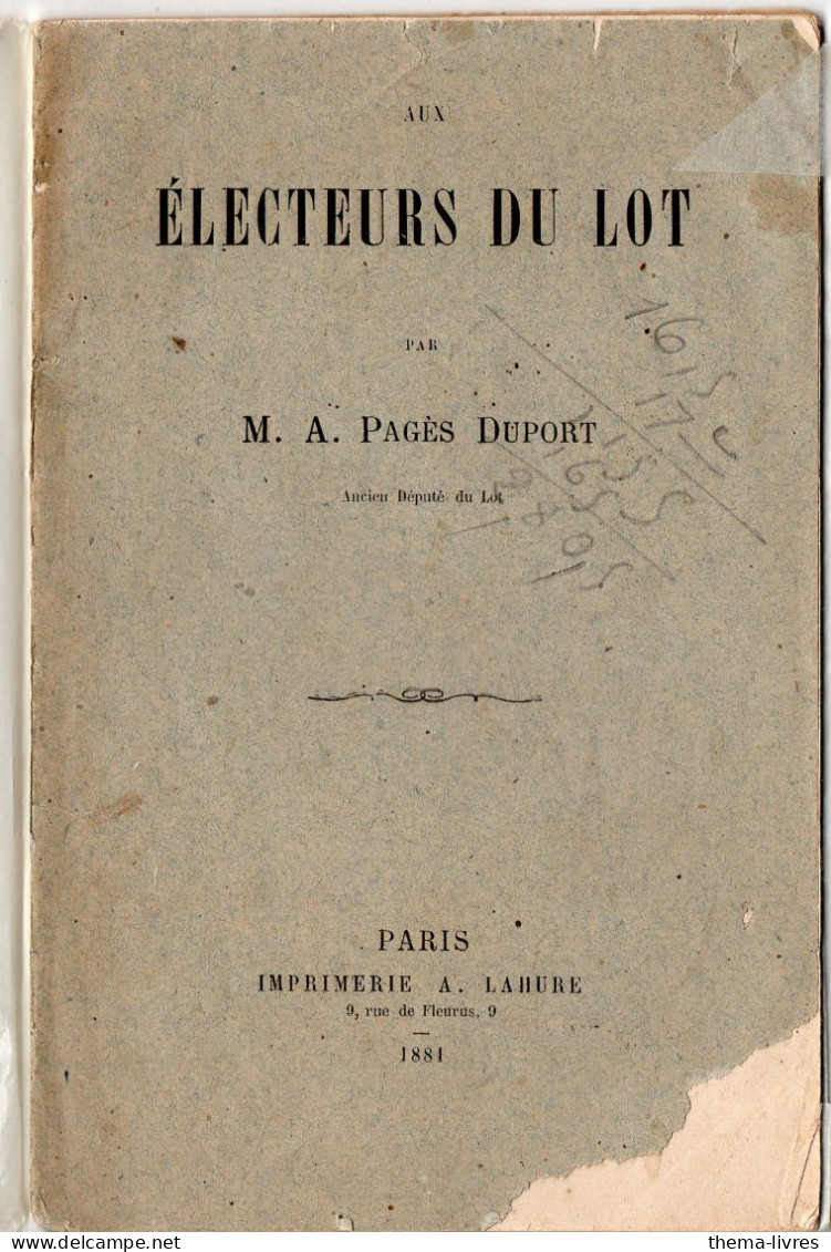 Lot (46) Pagès  Deport   AUX ELECTEURS DU LOT  1881  (PPP45843) - Aquitaine