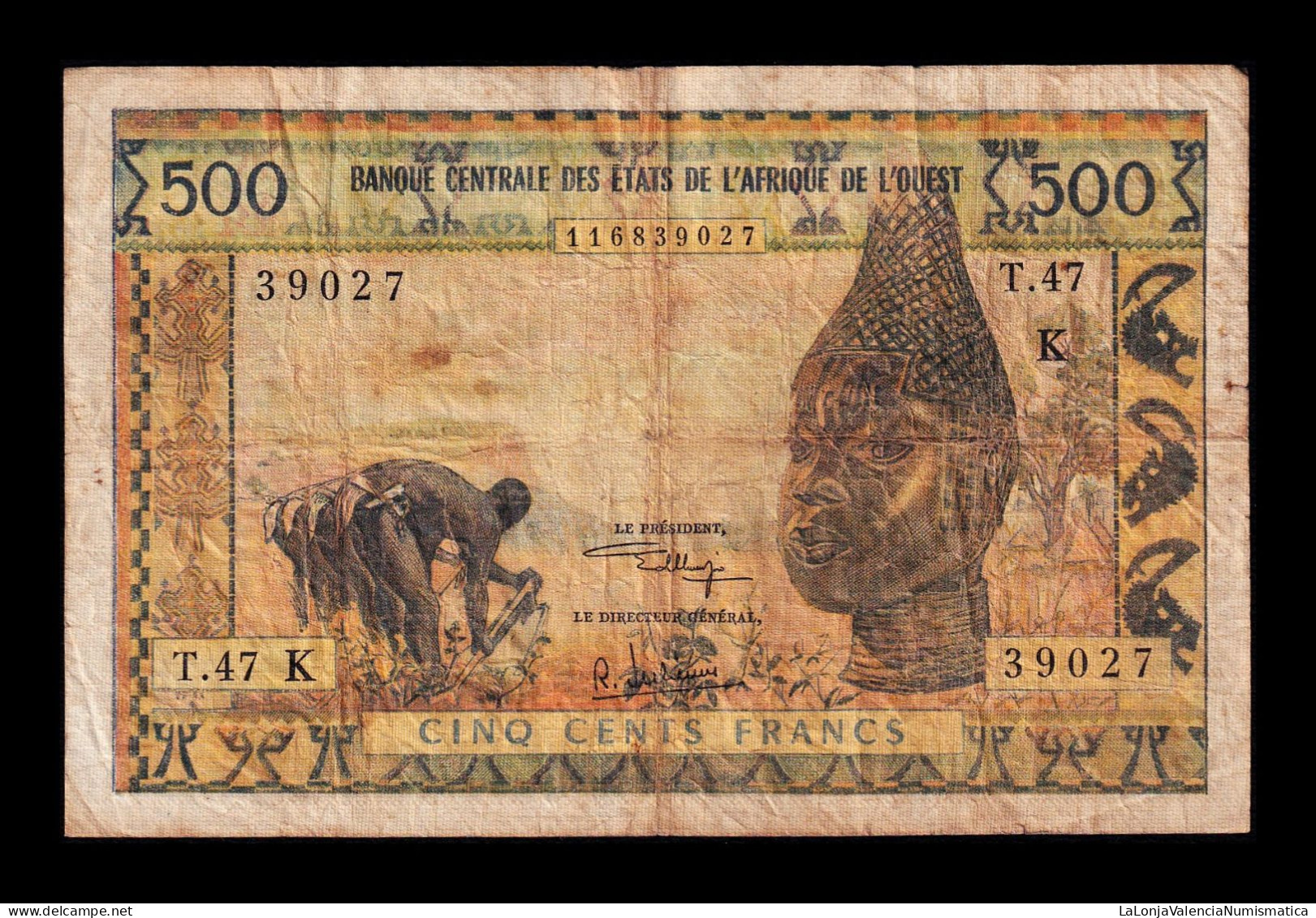 West African St. Senegal 500 Francs ND (1959-1965) Pick 702Kk Bc F - États D'Afrique De L'Ouest