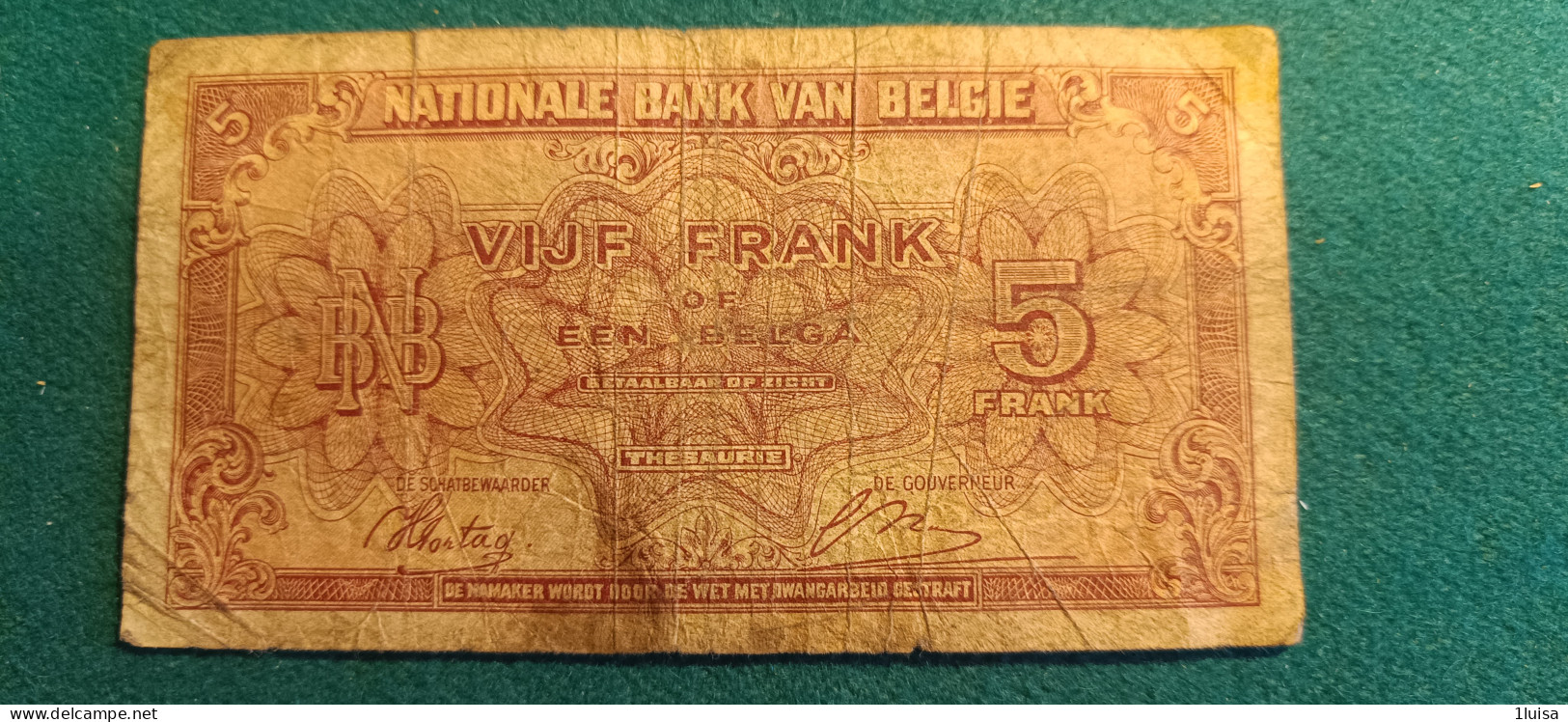 BELGIO 5 FRANCS 1943 - 5 Francs-1 Belga