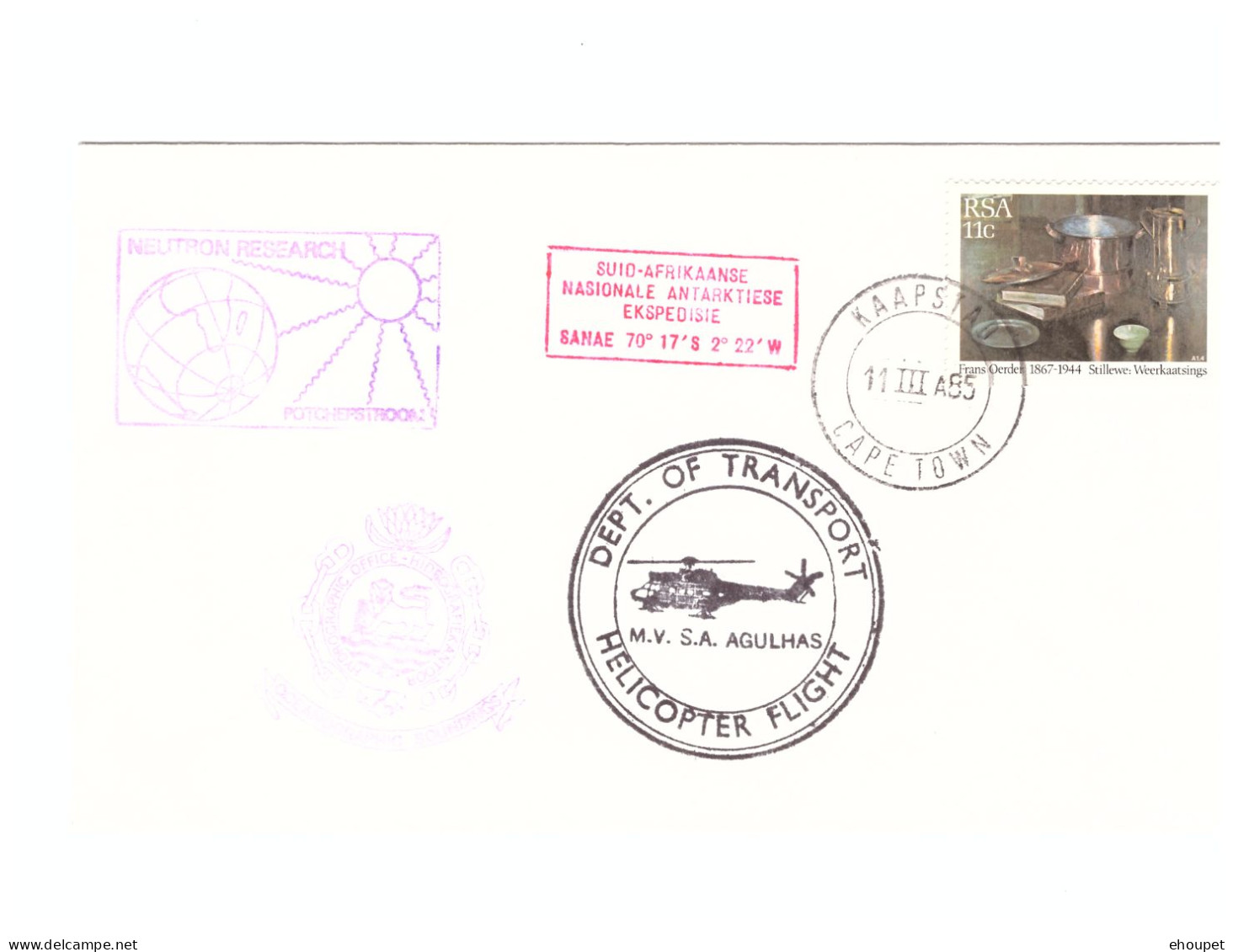 CAPE TOWN HELICOPTER  AGULHAS 11 MARS 1985  NEUTRON RESEARCH - Lettres & Documents