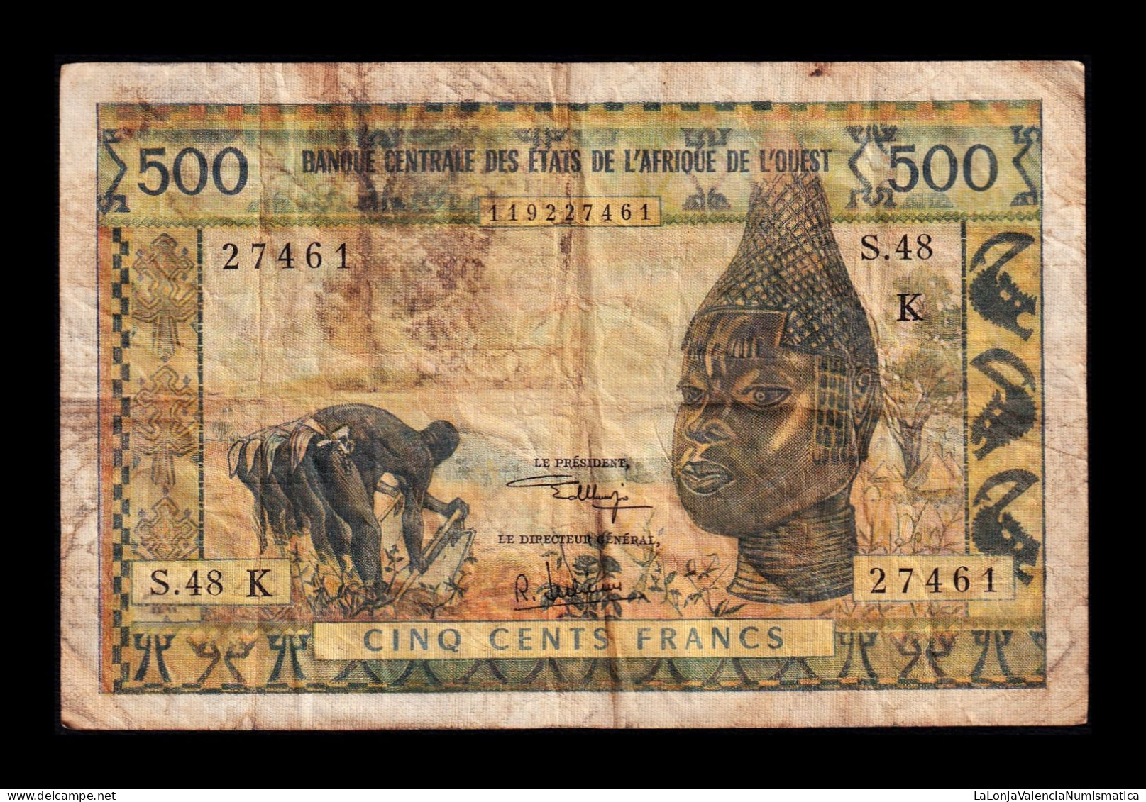 West African St. Senegal 500 Francs ND (1959-1965) Pick 702Kk Bc F - États D'Afrique De L'Ouest