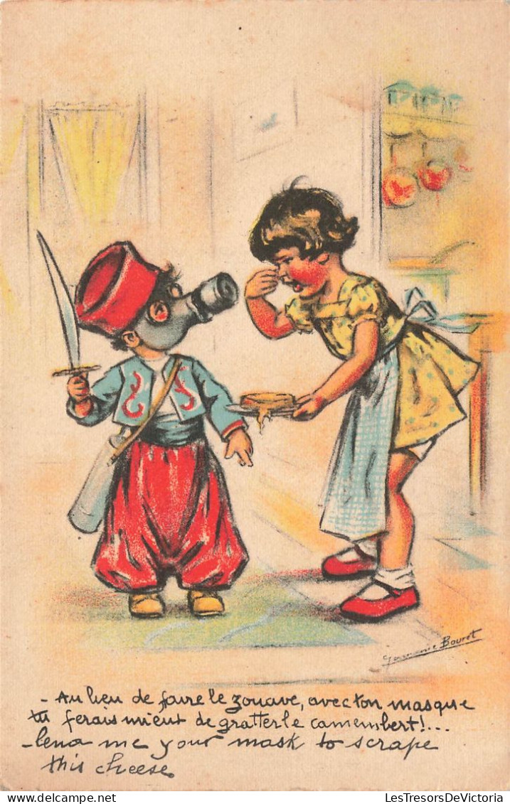 ILLUSTRATEUR SIGNE - Bouret Germaine - Au Lieu De Faire Le Zouave, Avec Ton Masque Tu Ferais... - Carte Postale Ancienne - Bouret, Germaine