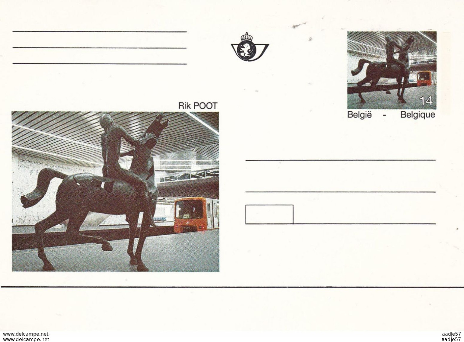Belgie Belgique Belgium 1991 Art Dans Le Métro à Bx, Rik Poot; Carte Postale MNH** - Cartes Postales 1951-..