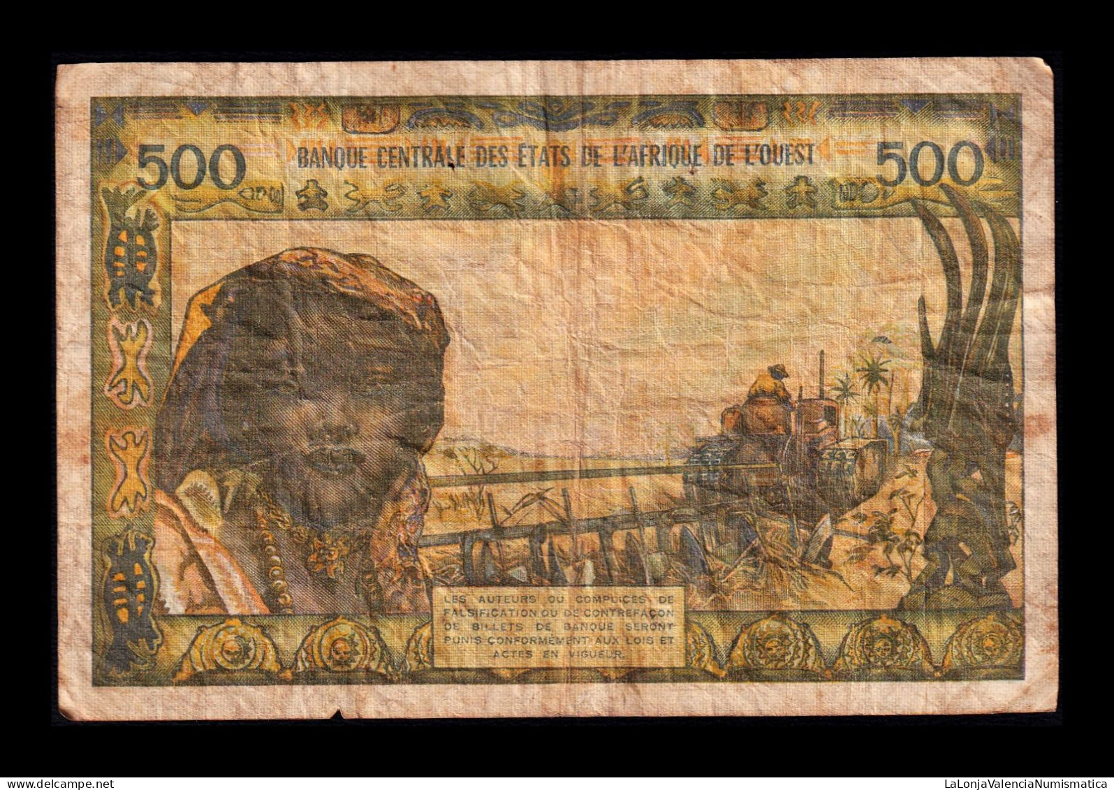 West African St. Senegal 500 Francs ND (1959-1965) Pick 702Kk Bc F - États D'Afrique De L'Ouest