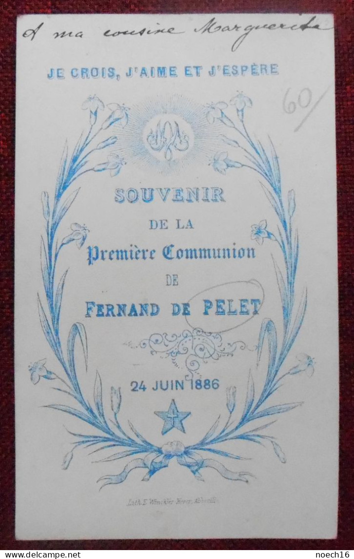 Souvenir 1ère Communion, 1886 Imprimeur-Lithographe L. Dopter, Paris - Images Religieuses