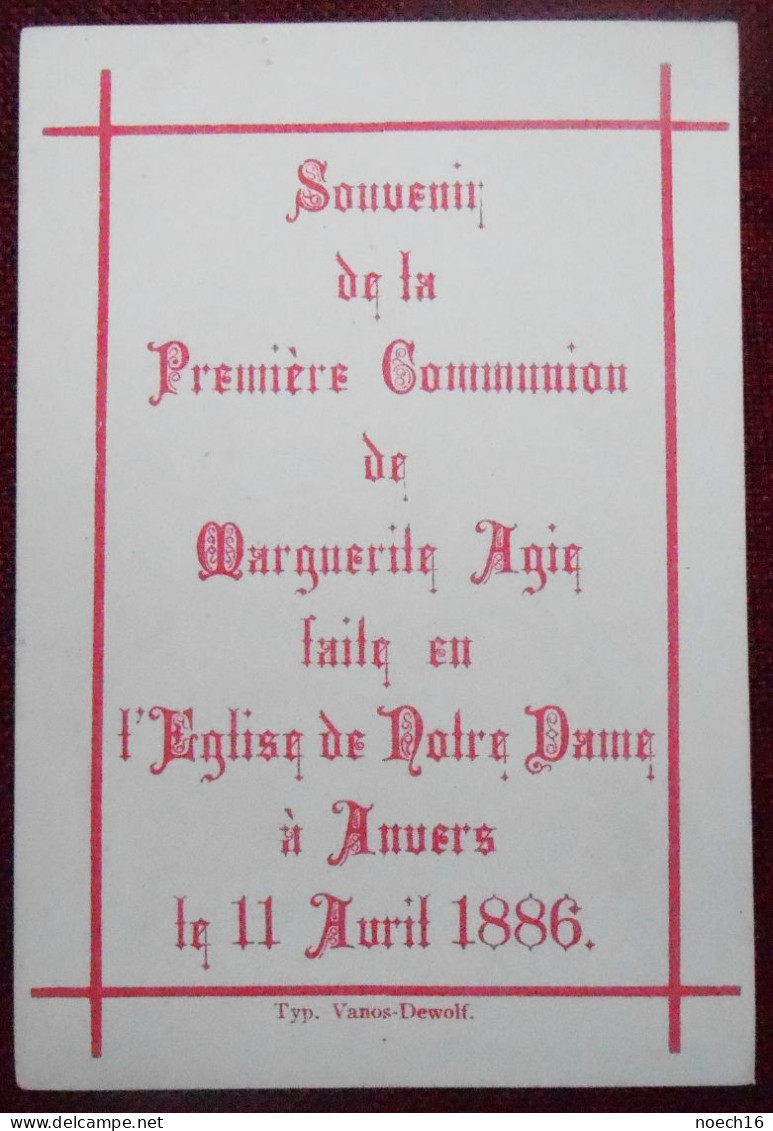 Souvenir 1ère Communion. 1886 Anvers, Eglise De Notre-Dame - Images Religieuses