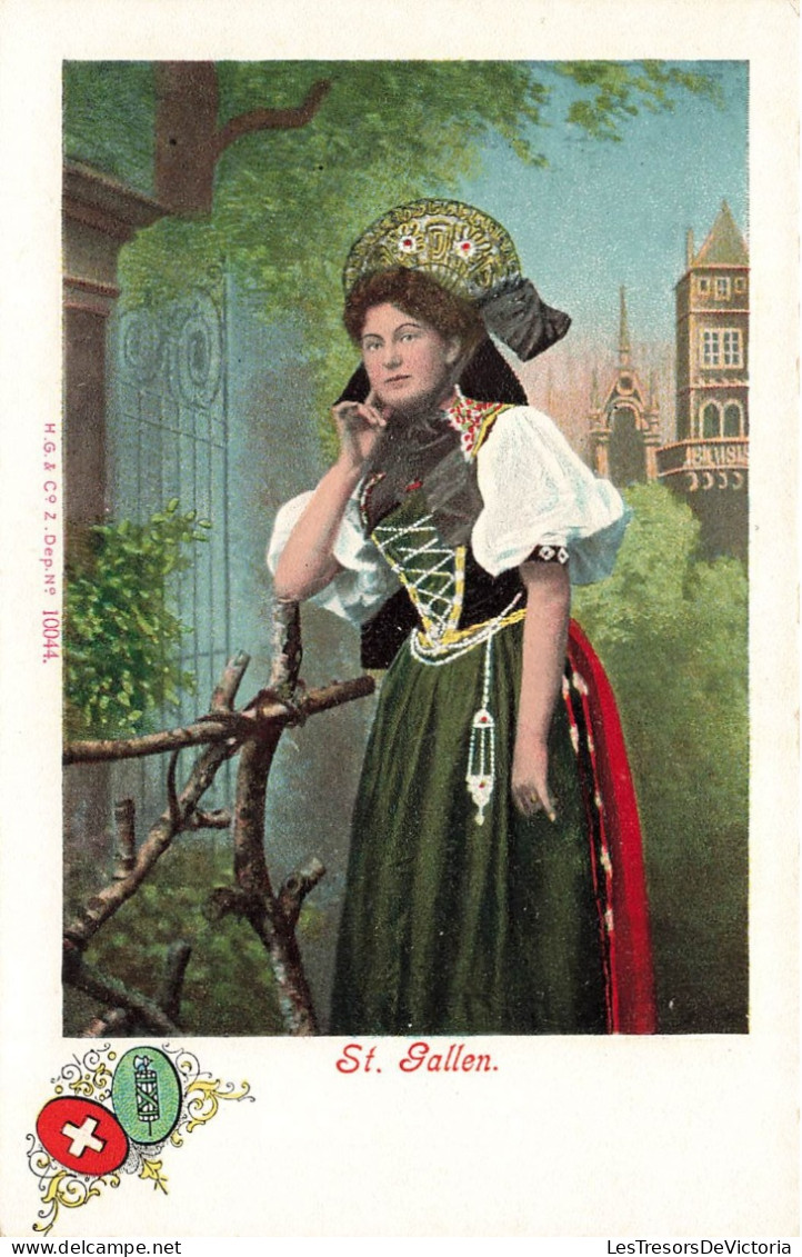 FOLKLORE - Costume - St Gallen - Femme En Costume Traditionnel - Colorisé - Carte Postale Ancienne - Kostums