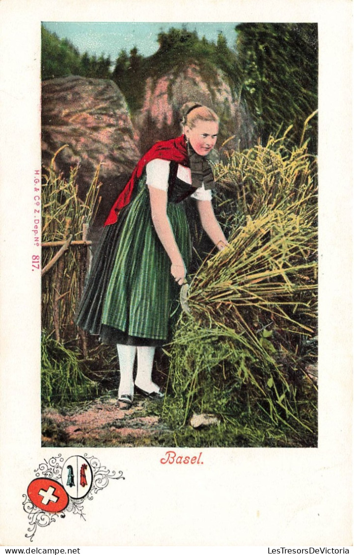 FOLKLORE - Costume - Basel - Femme En Costume Traditionnel - Colorisé - Carte Postale Ancienne - Kostums