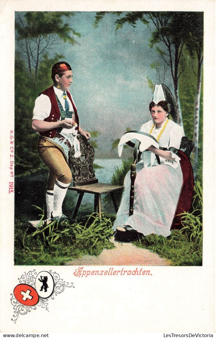 FOLKLORE - Suisse - Costume - Appenzellertrachten - Couple En Costume Traditionnel - Colorisé - Carte Postale Ancienne - Vestuarios