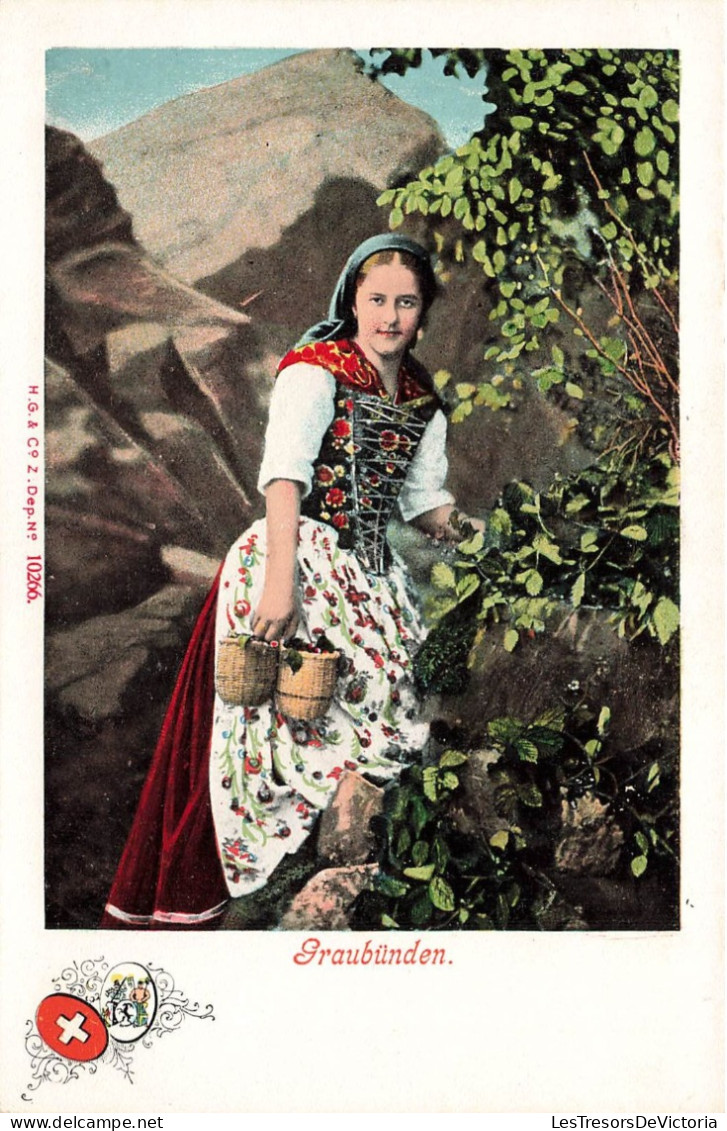 FOLKLORE - Suisse - Costume - Graubünden - Couple En Costume Traditionnel - Colorisé - Carte Postale Ancienne - Costumi