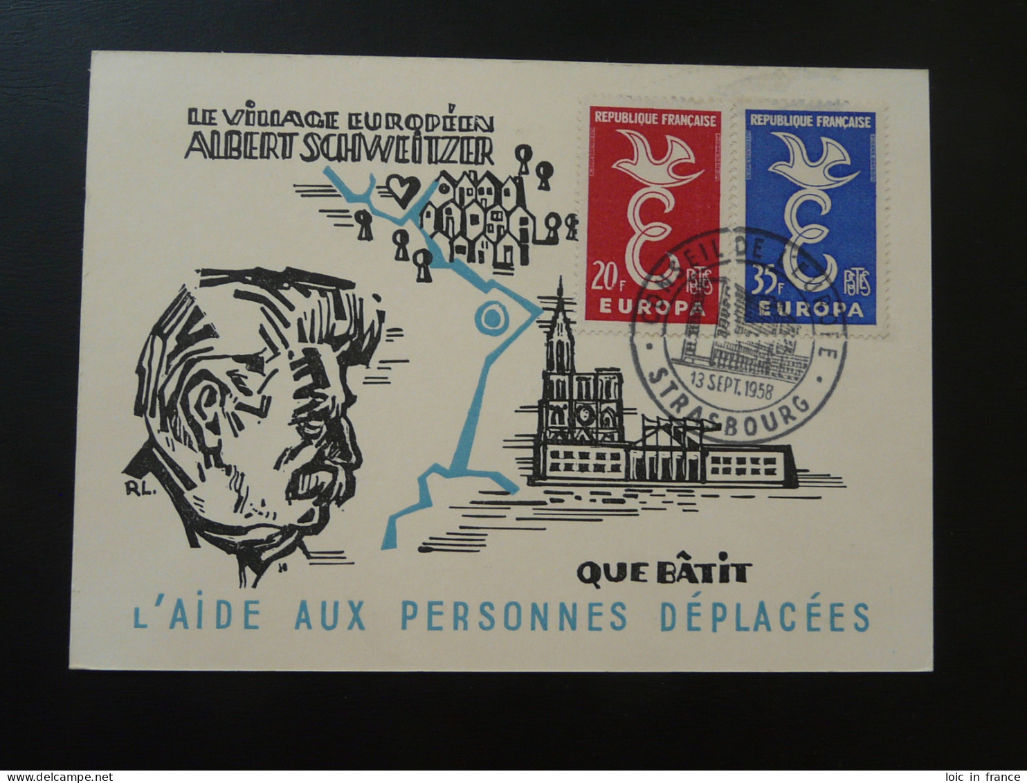 Carte FDC Card Village Albert Schweitzer Strasbourg Europa 1958 - Albert Schweitzer