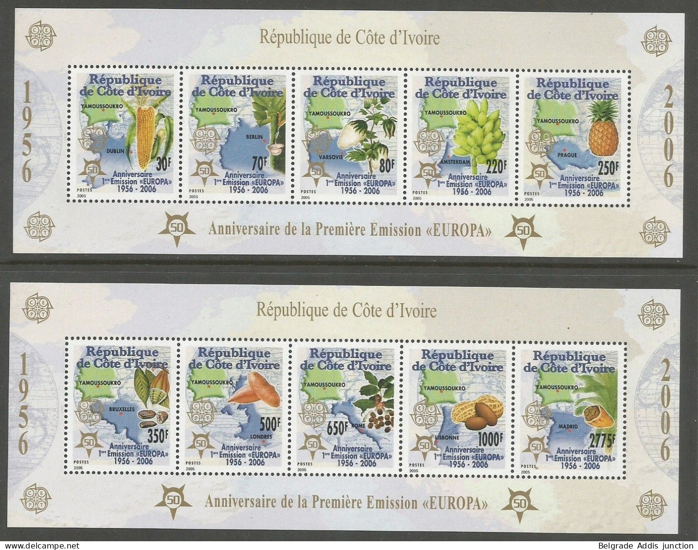 Côte D'Ivoire Ivory Coast Série Complète En 2 Blocs Dentelés MNH / ** Europa 1956-2006 - 2006