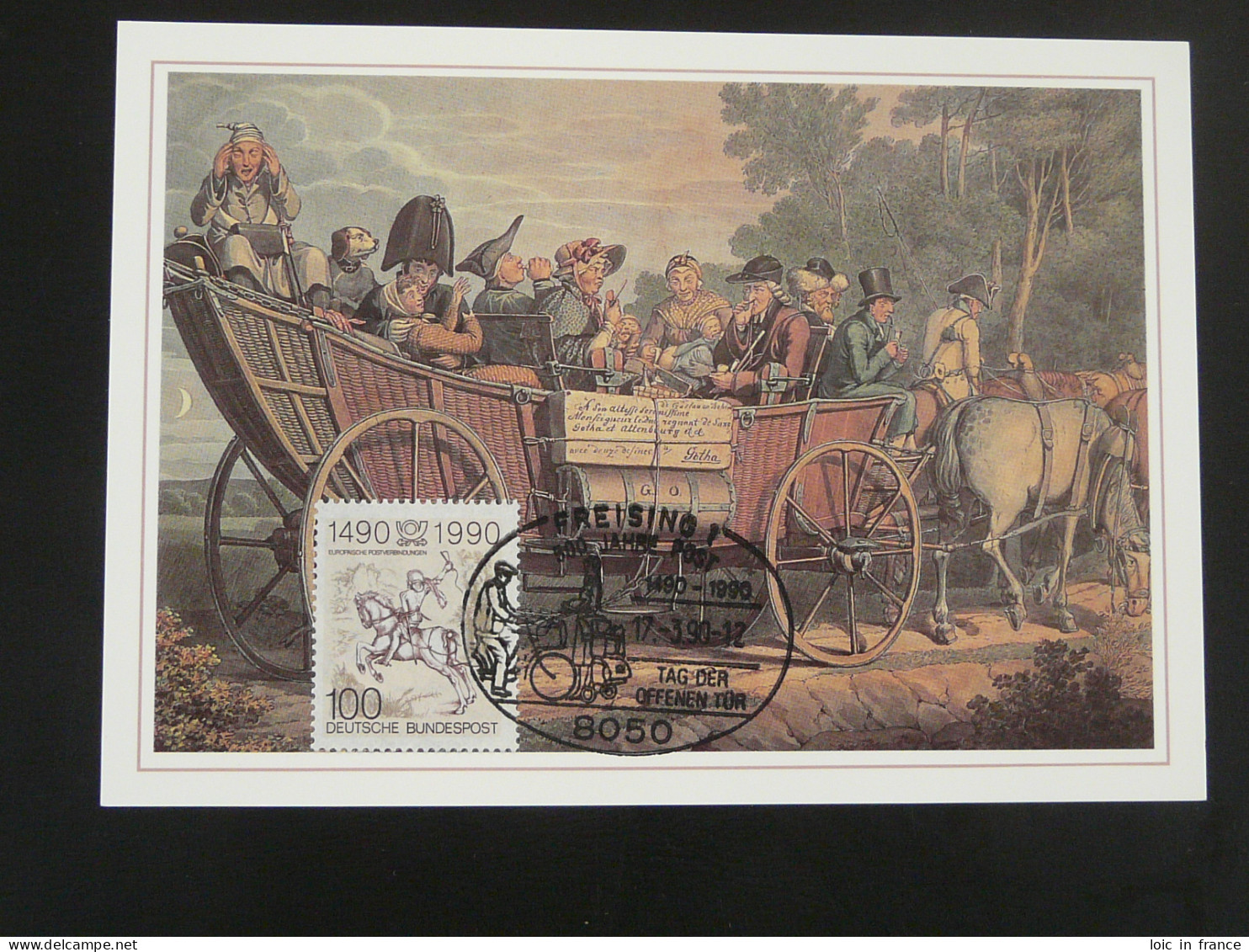 Carte Maximum Card Histoire Postale 500 Jahre Post Diligence Postale Freising Allemagne Germany 1990 - Postkoetsen