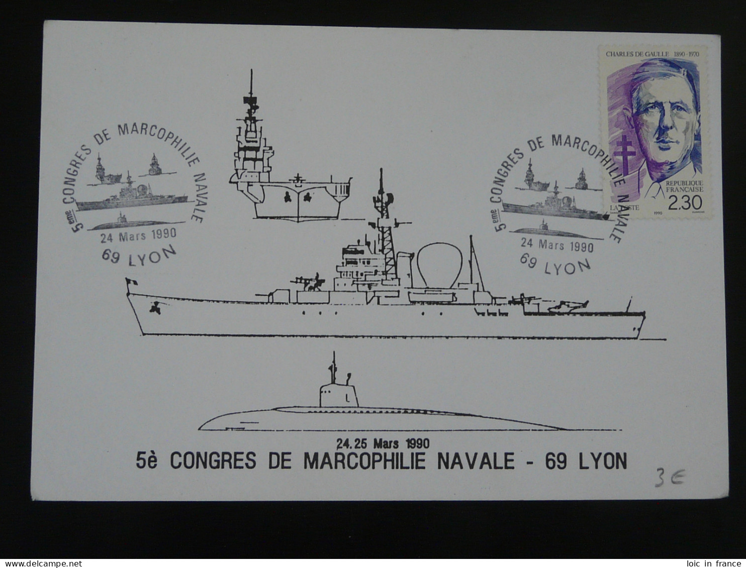 Carte Commemorative Card Sous-marin Submarine Congrès Marcophilie Navale 69 Lyon 1990 - Submarines