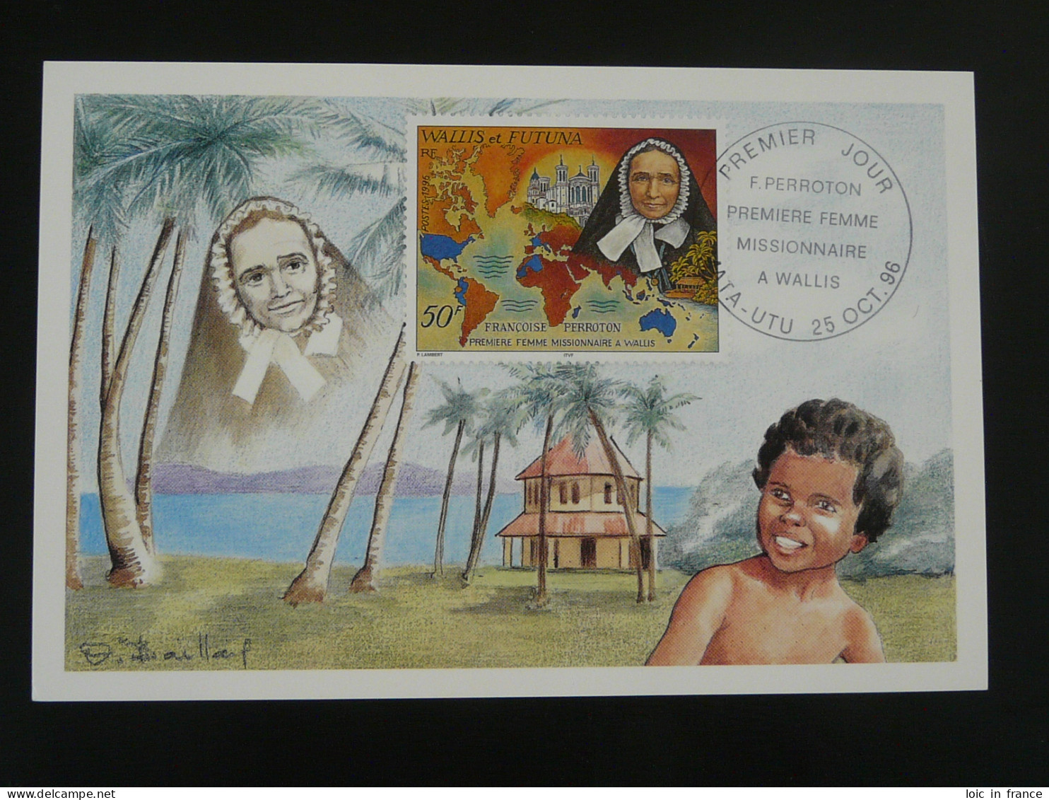 Carte Maximum Card Première Femme Missionnaire Wallis Et Futuna 1996 - Cartes-maximum