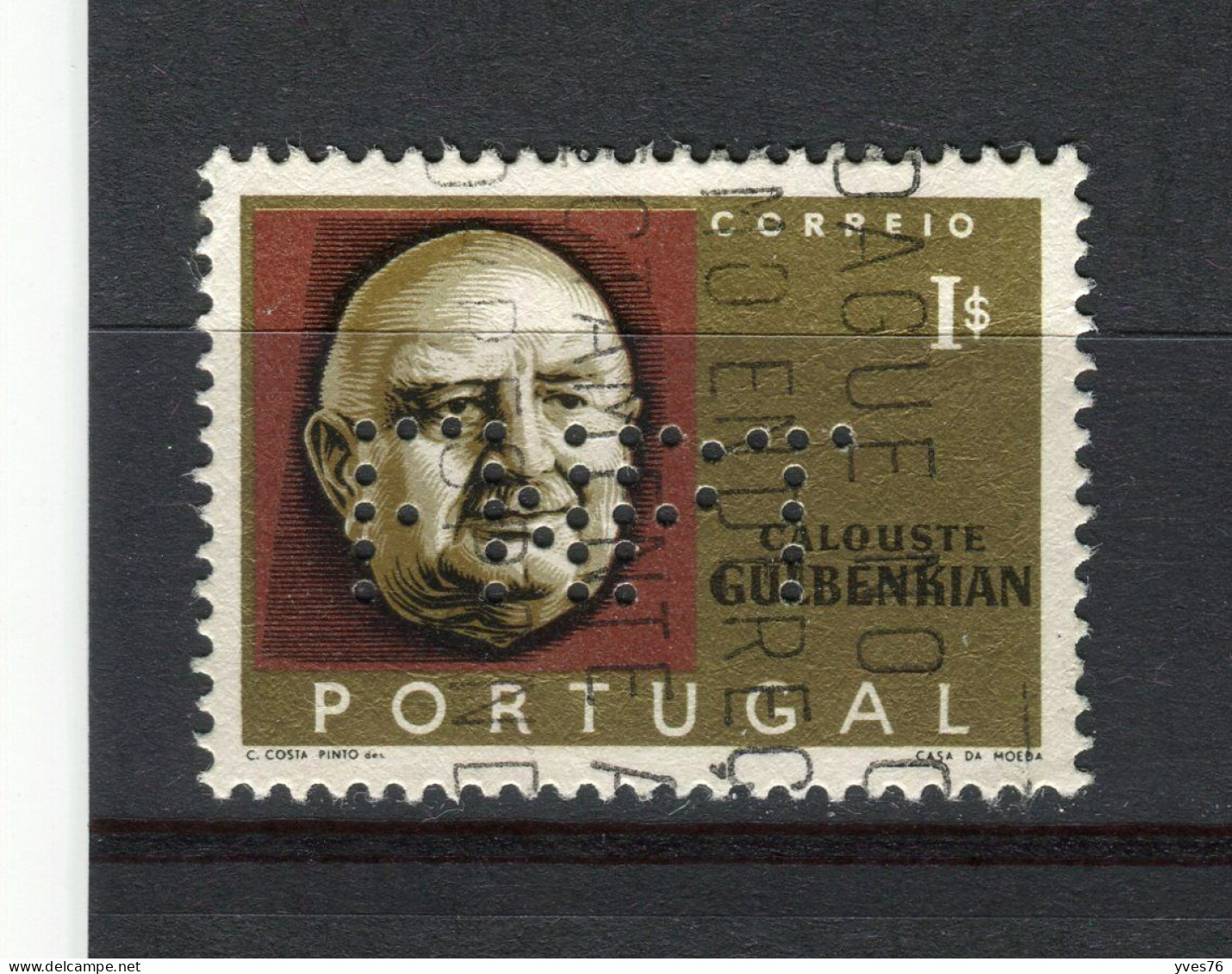 PORTUGAL - Y&T N° 966° - Perfin - Perforé - Calouste Sarkis Gulbenkian - Oblitérés