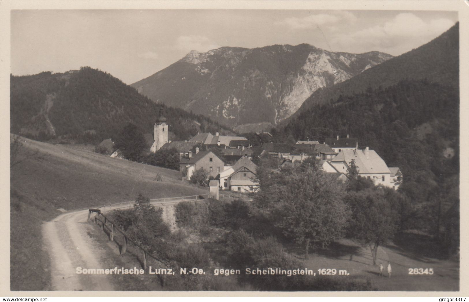 E169) Sommerfrische LUNZ - NÖ - Straße Mit Häusern U. Kirche Gegen Scheiblingstein - FOTO AK ALT 1931 - Lunz Am See