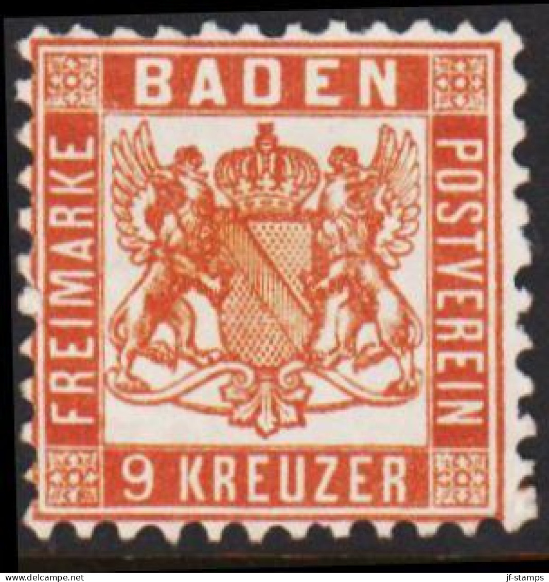 1862. BADEN. Wappen (Hintergrund Weiss.) 9 KREUZER 10x10 No Gum, Thin.  - JF539193 - Postfris