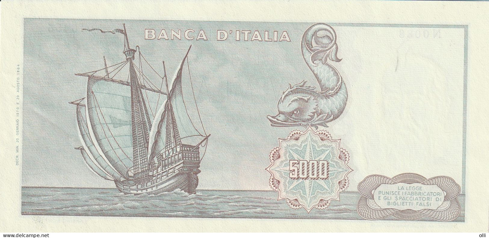 ITALY   5000 Lire  1970   P-98  AU - 5000 Liras