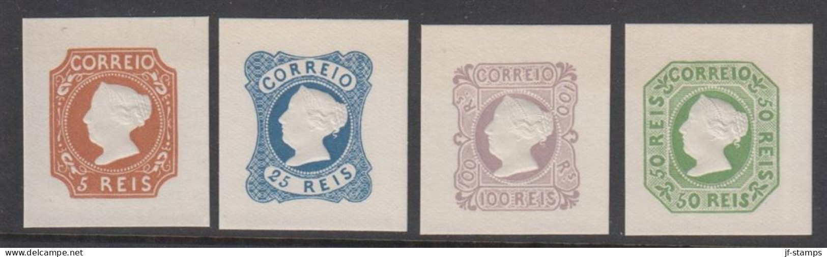 1853. PORTUGAL. Maria II Complete Set With 5, 25, 50 And 100 REIS Imperforated Reprints ... (Michel 1-4 ND D) - JF539212 - Ongebruikt