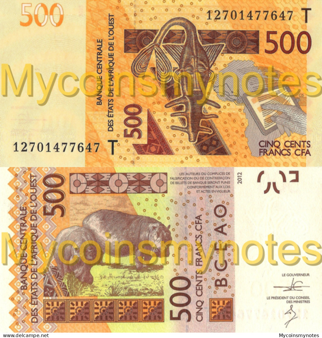 West African States, TOGO, 500 Francs, 2012, Code T, P819Ta, UNC - West African States