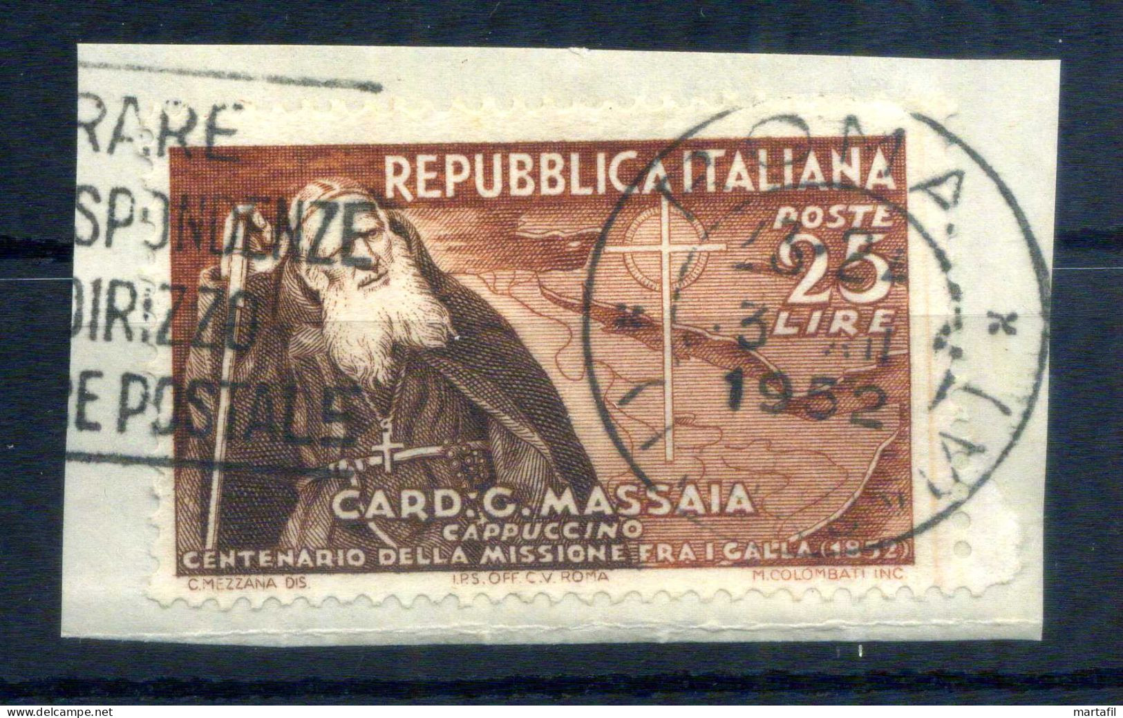 1952 Repubblica Italia SET USATO Centenario Della Prima Missione In Etiopia Del Cardinale Massaia - 1946-60: Usati