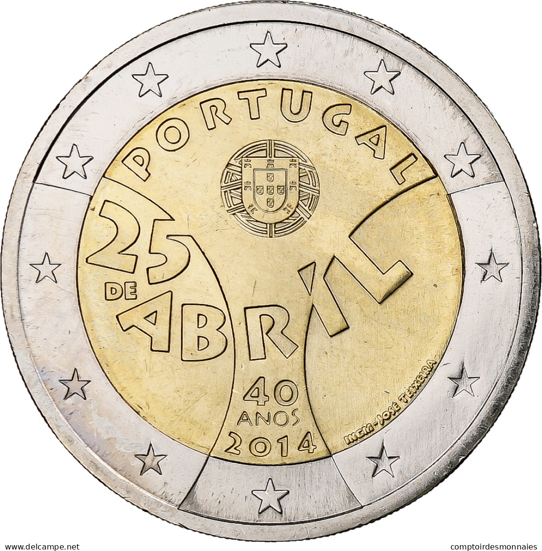 Portugal, 2 Euro, 25 De Abril, 2014, SUP+, Bimétallique, KM:844 - Portogallo