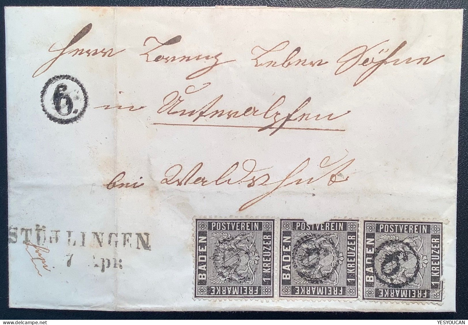 Baden: STÜHLINGEN + Uhrrad Landpost-Stpl 9 1862  Brief Frankiert Mi.9 >bei Waldshut - Storia Postale