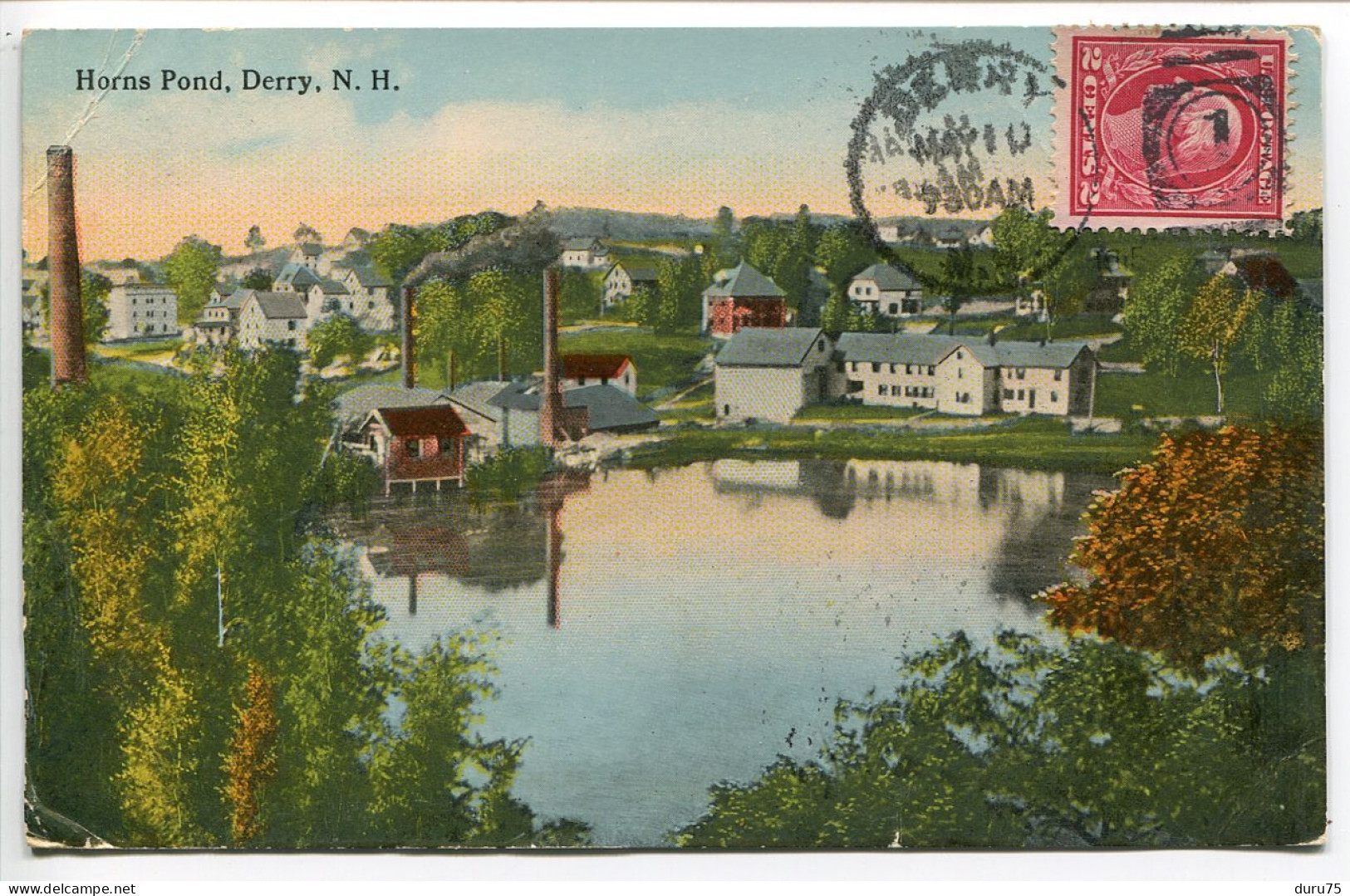 ETATS UNIS - U.S.A. * Voyagé 1915 - DERRY Horns Pond ( Étang Des Cornes - Cheminée Usine Village ) - Derry Village