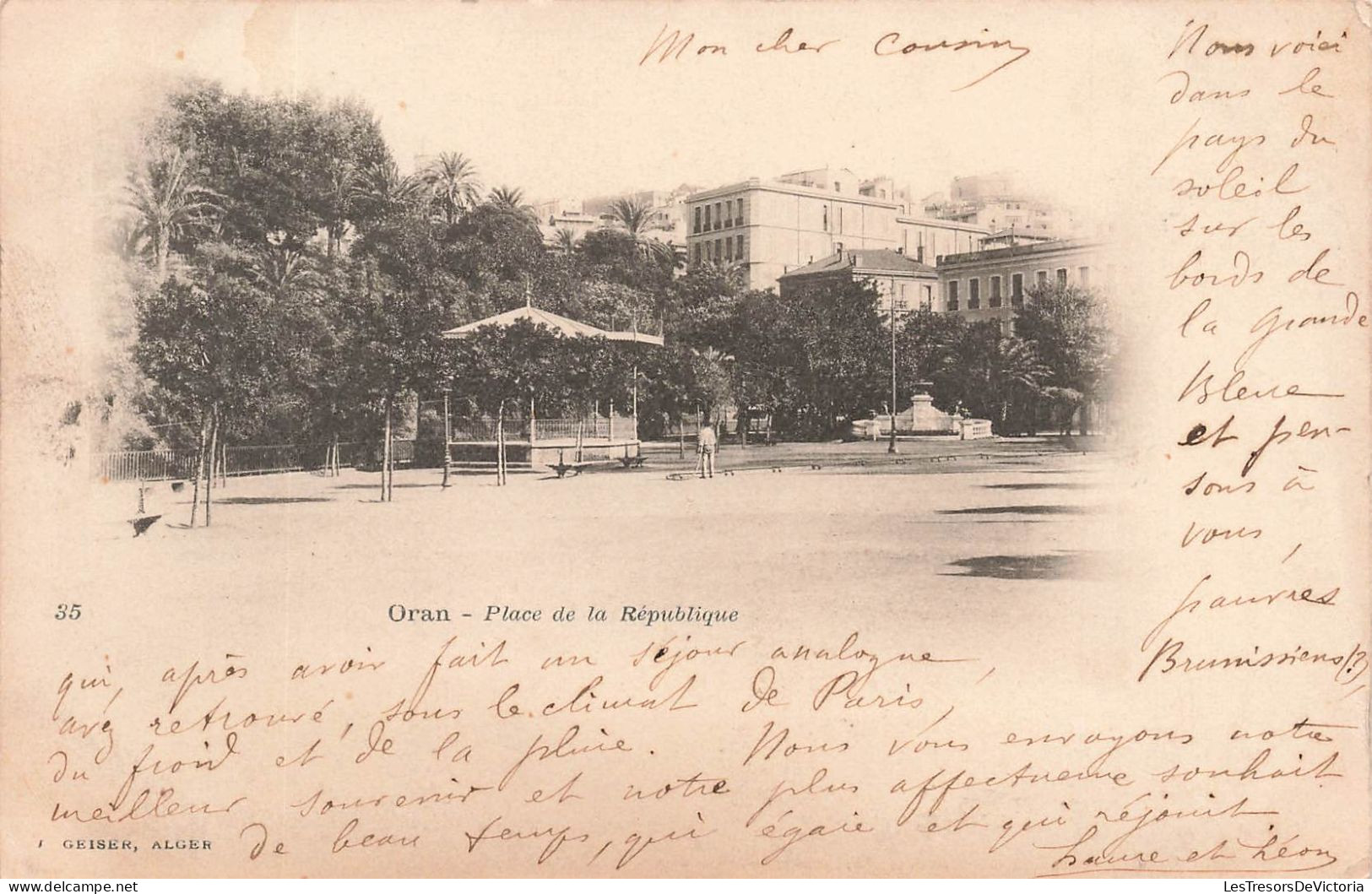 ALGERIE - Oran - Place De La République - Kiosque - Geiser Alger - Dos Non Divisé - Carte Postale Ancienne - Alger