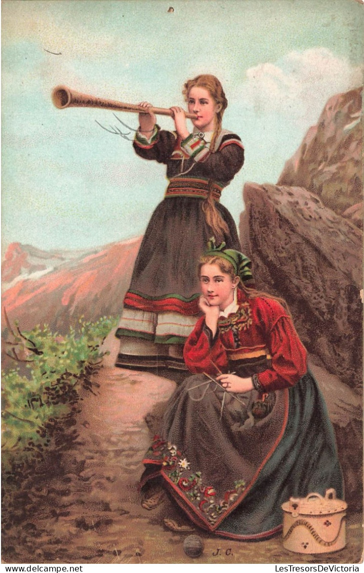 FOLKLORE - Deux Jeunes Filles - Costumes - Carte Postale Ancienne - Kostums