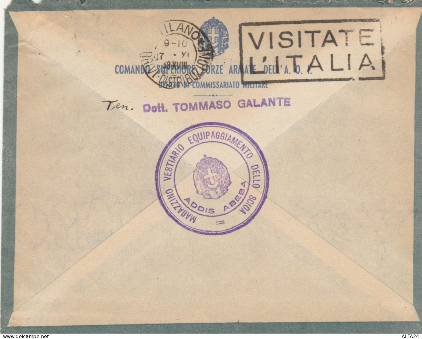 LETTERA 1939 1L. AFRICA ORIENTALE+75 ERITREA TIMBRO ADDIS ABEBA -COMASNDO FA AOI (KP95 - Afrique Orientale Italienne
