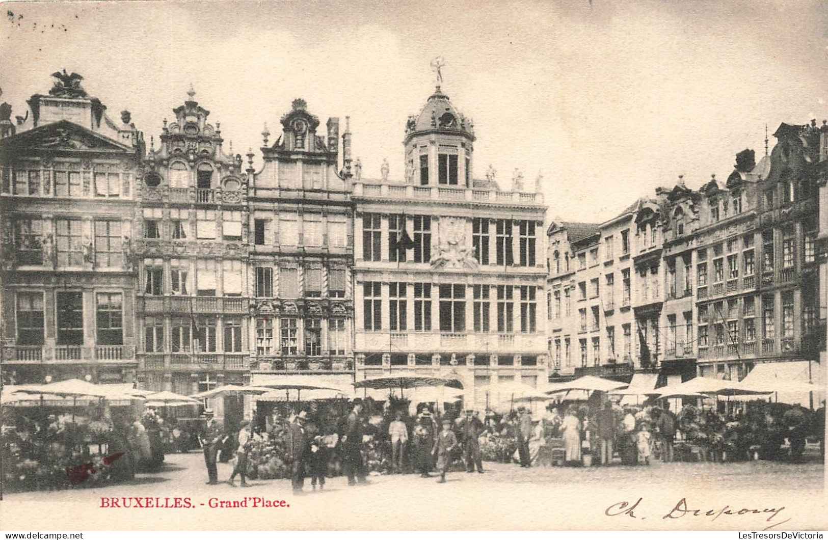 BELGIQUE - Bruxelles - Grand'Place - Marché - Animé - Imprimé - Carte Postale Ancienne - Places, Squares