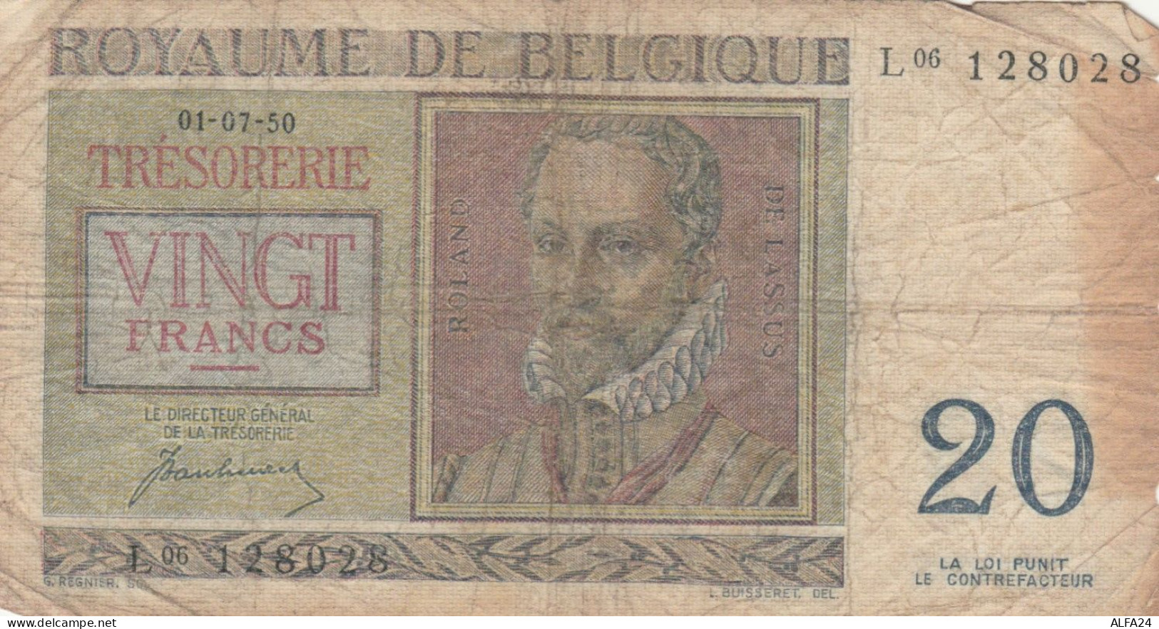 BANCONOTA BELGIO 1950 20 FRANCHI VF (KP692 - 20 Francs