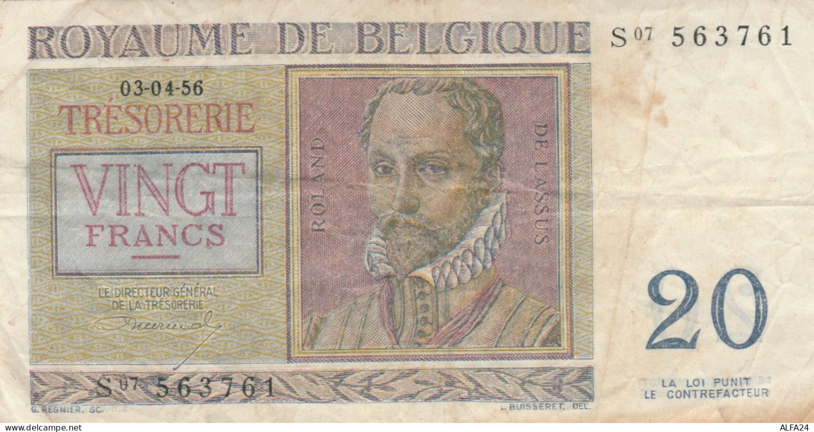 BANCONOTA BELGIO 1956 20 FRANCHI VF (KP691 - 20 Francos