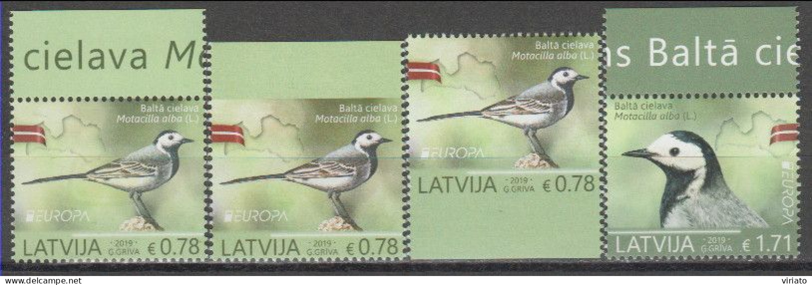 Latvia 2019 (Mi 1072A.72Do,75Du And 1073A) - White Wagtail (Motacilla Alba) - Collections, Lots & Séries