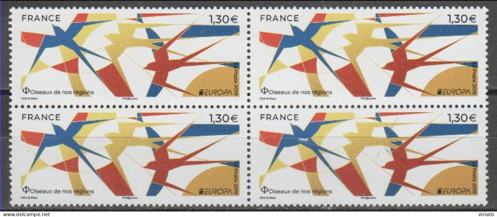 France 2019 (Mi 7320) Bloc Of 4 - Swallows (Hirundinidae Sp) - Collections, Lots & Series