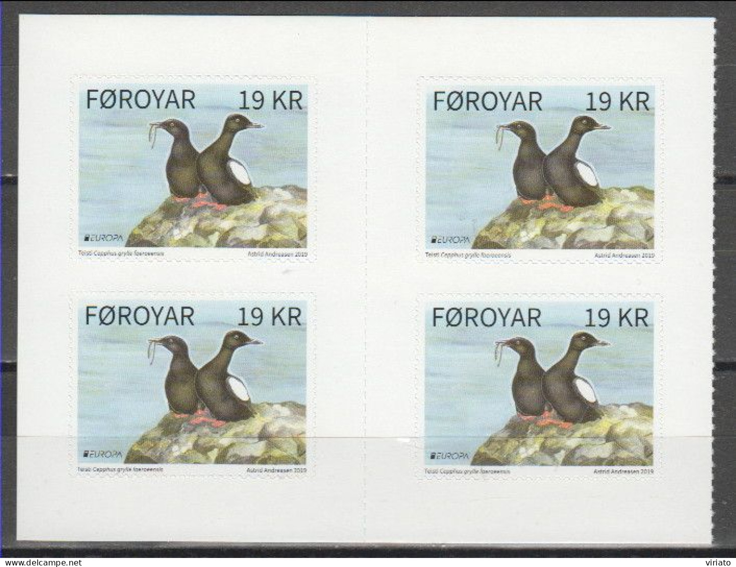 Feroe Islands 2019 (Mi 957MH) - Faroese Black Guillemot (Cepphus Grylle Faroeensis) - Collections, Lots & Séries