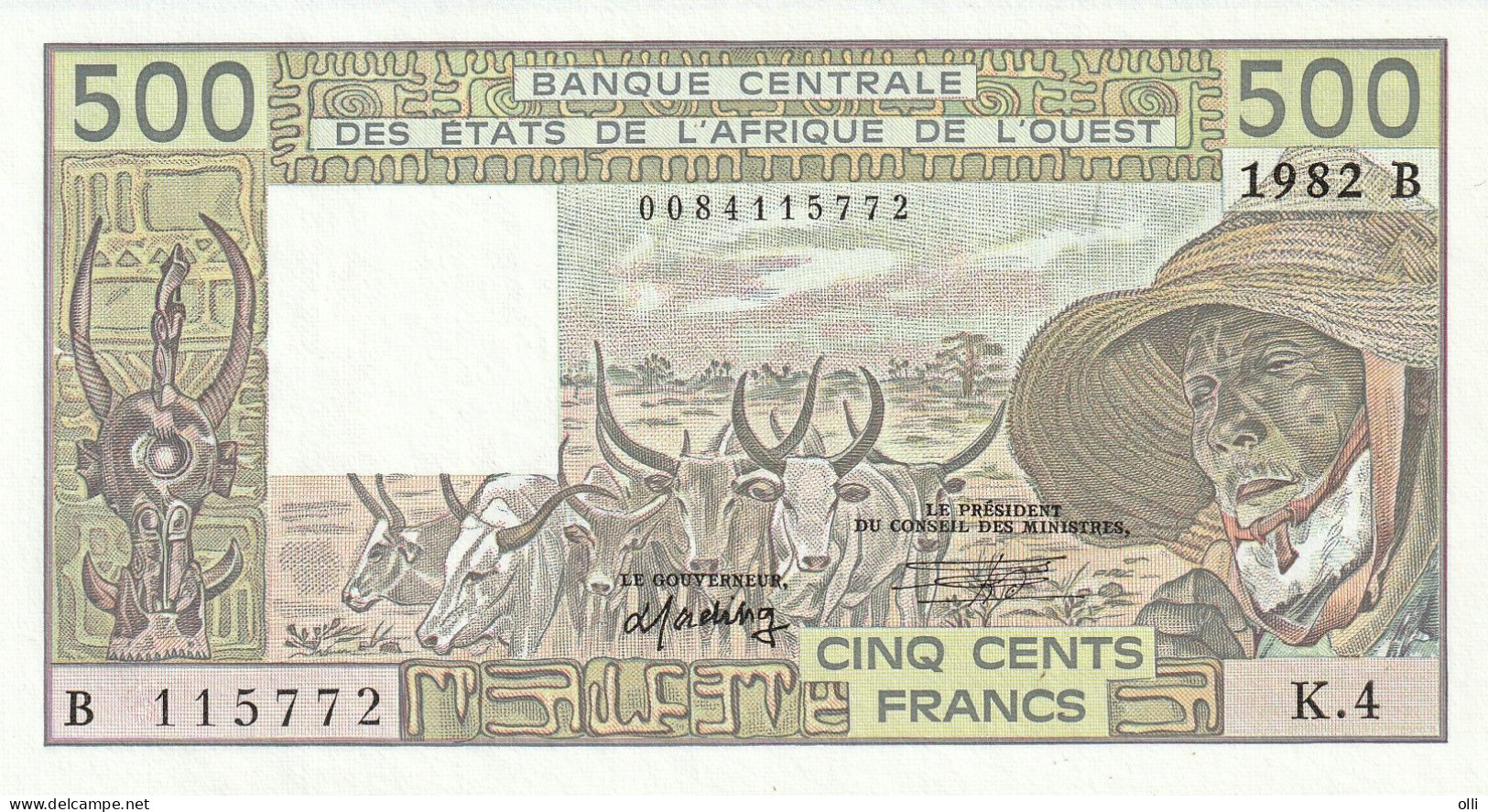 WEST AFRICAN STATES  BENIN 500 FRANCS  1982   P-206B D  UNC - États D'Afrique De L'Ouest