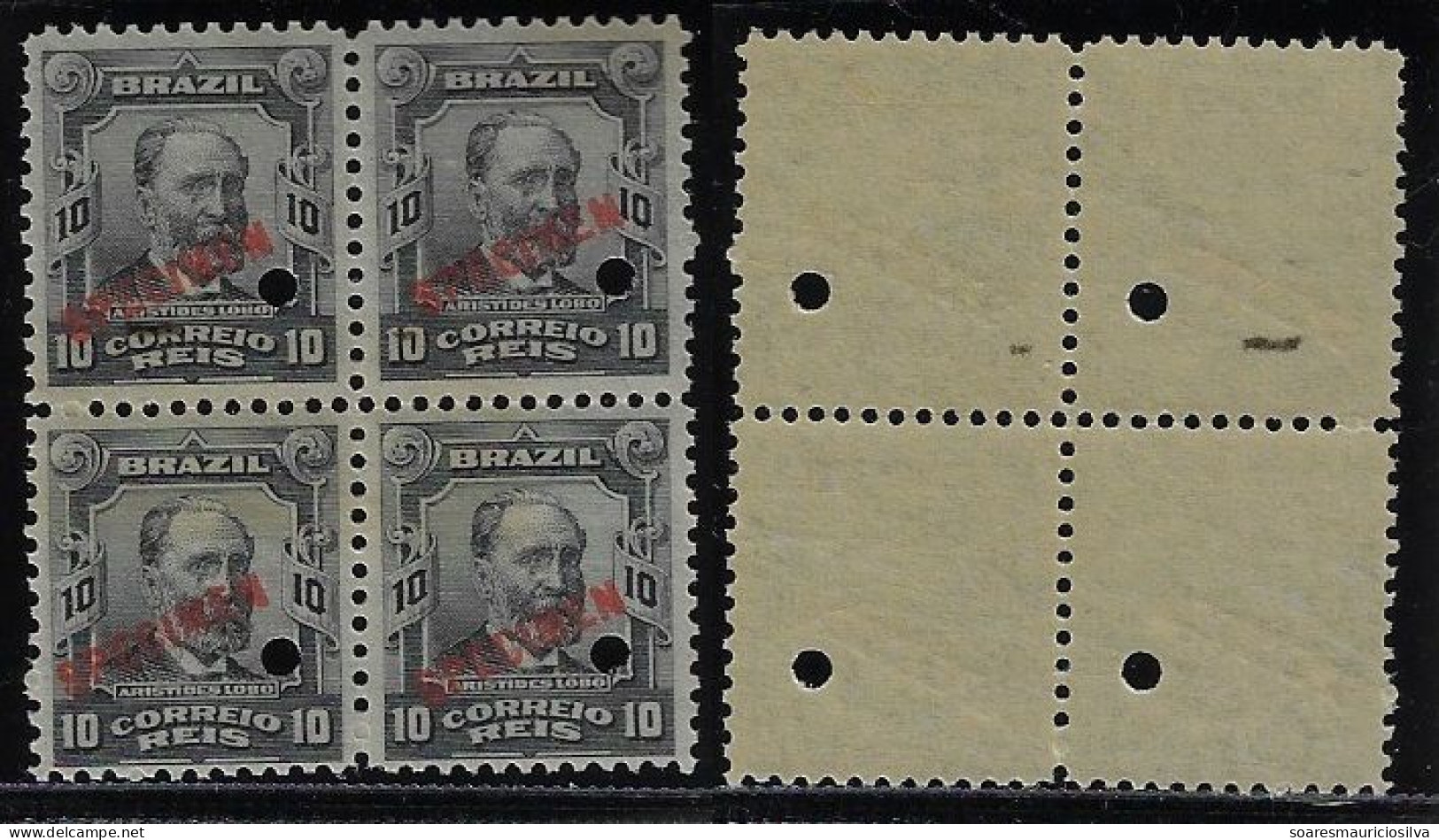 Brazil 1915 Block Of 4 Stamp 10 Réis Aristides Lobo Specimen Overprint Mint jurist Politician Journalist Abolitionist - Unused Stamps