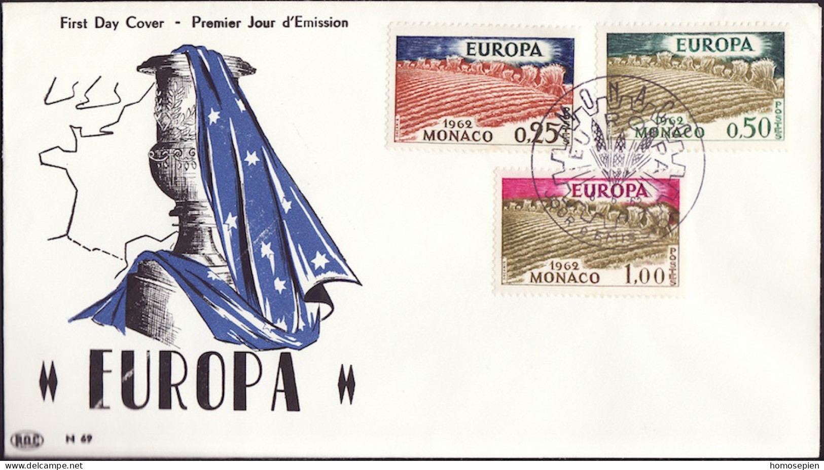 Europa CEPT 1962 Monaco FDC2 Y&T N°571 à 573 - Michel N°695 à 697 - 1962