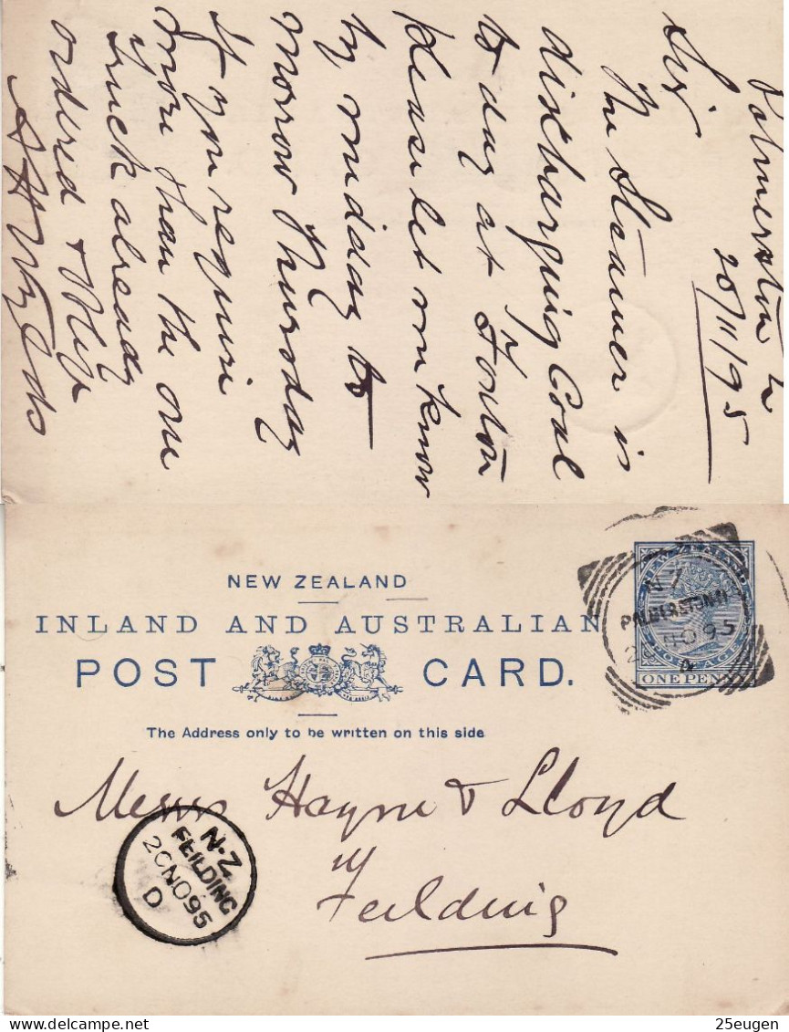 NEW ZEALAND 1895 POSTCARD SENT FROM PALWERSTON - Covers & Documents