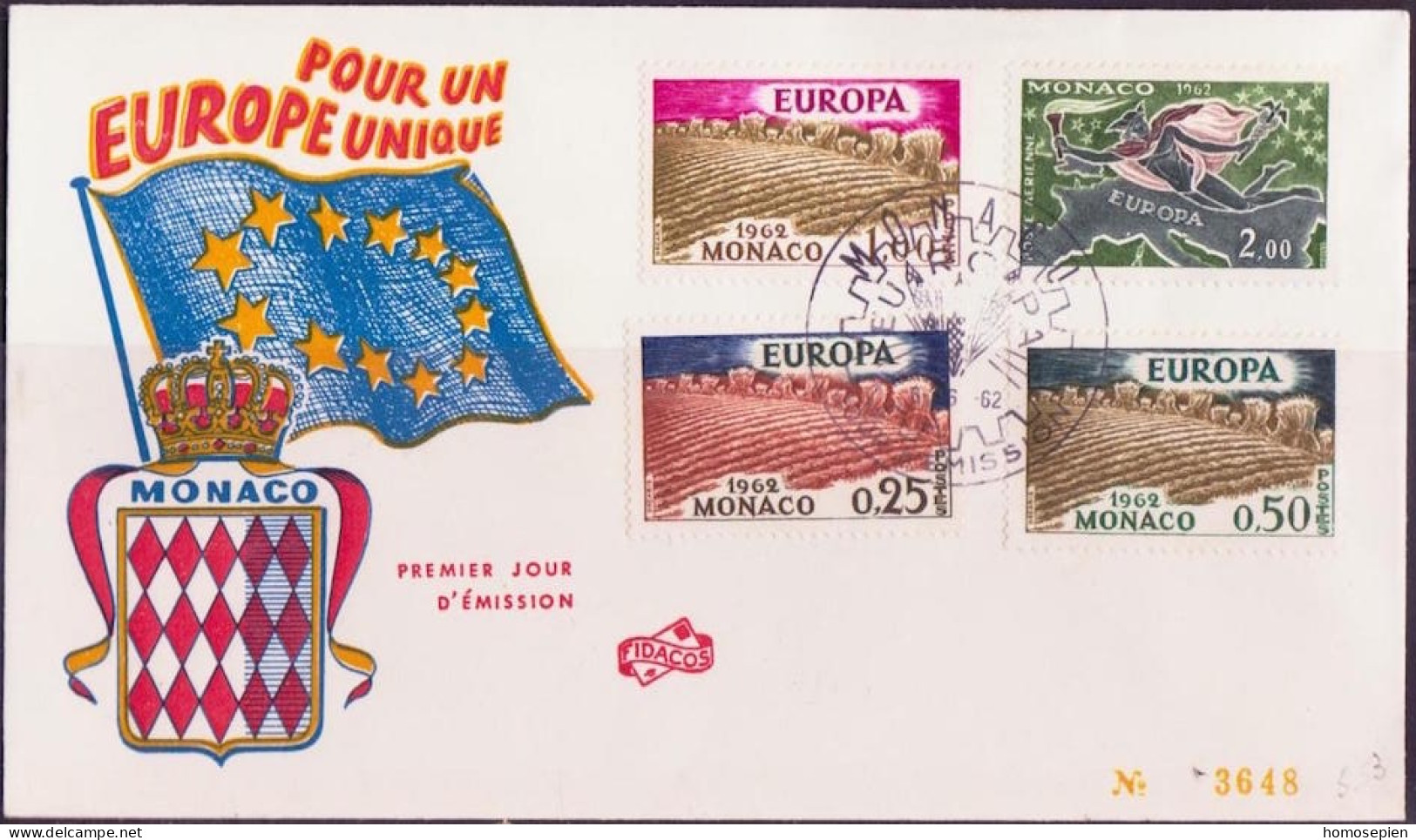 Europa CEPT 1962 Monaco FDC1 Y&T N°571 à 573+PA79 - Michel N°695 à F698 - 1962