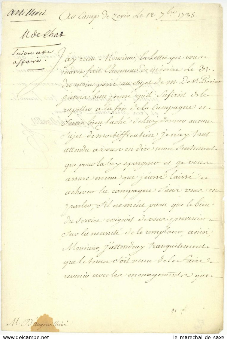 Guerre De La Succession De Pologne Camp De Zevio Verona 1735 Autographe Marechal Duc De Noailles (1678-1766) - Historische Personen