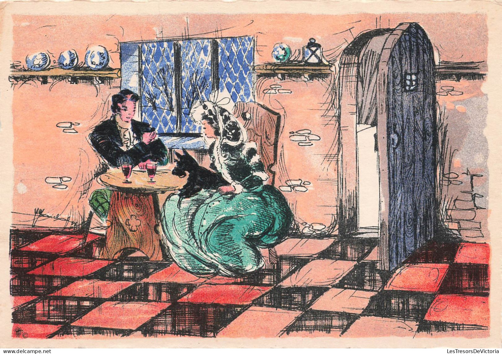 ILLUSTRATEUR - Un Dîner En Couple Par Un Temps Froid - Colorisé - Carte Postale Ancienne - Autres & Non Classés