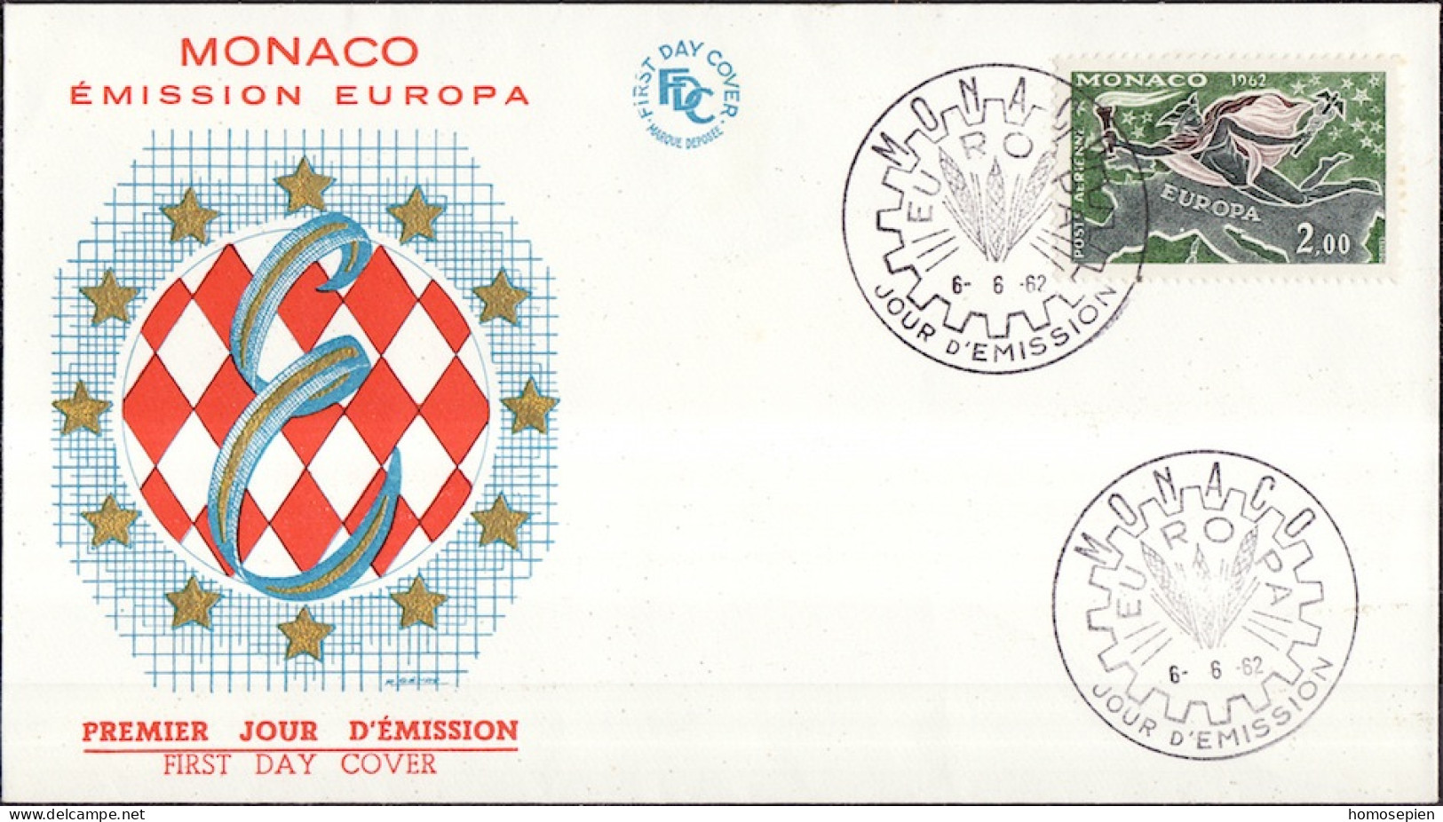 Europa CEPT 1962 Monaco FDC1 Y&T N°PA79 - Michel N°F698 - 2f EUROPA - 1962